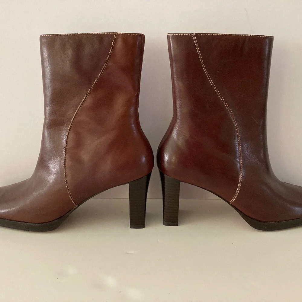 Anne Klein Brown Leather Ankle Boots/3